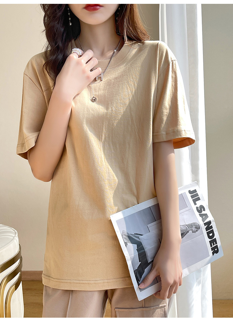 180克纯棉夏季新款短袖女T恤都市休闲纯色圆领款时尚百搭体恤上衣详情20