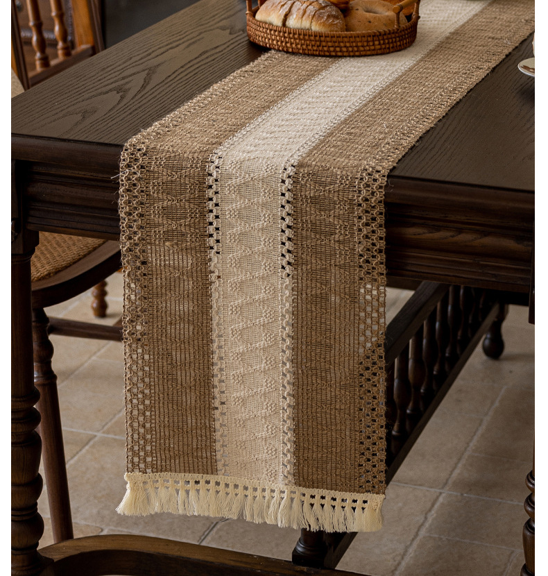 跨境新品日式棉麻编织茶旗简约复古床旗餐边柜装饰布桌旗代发批发详情12