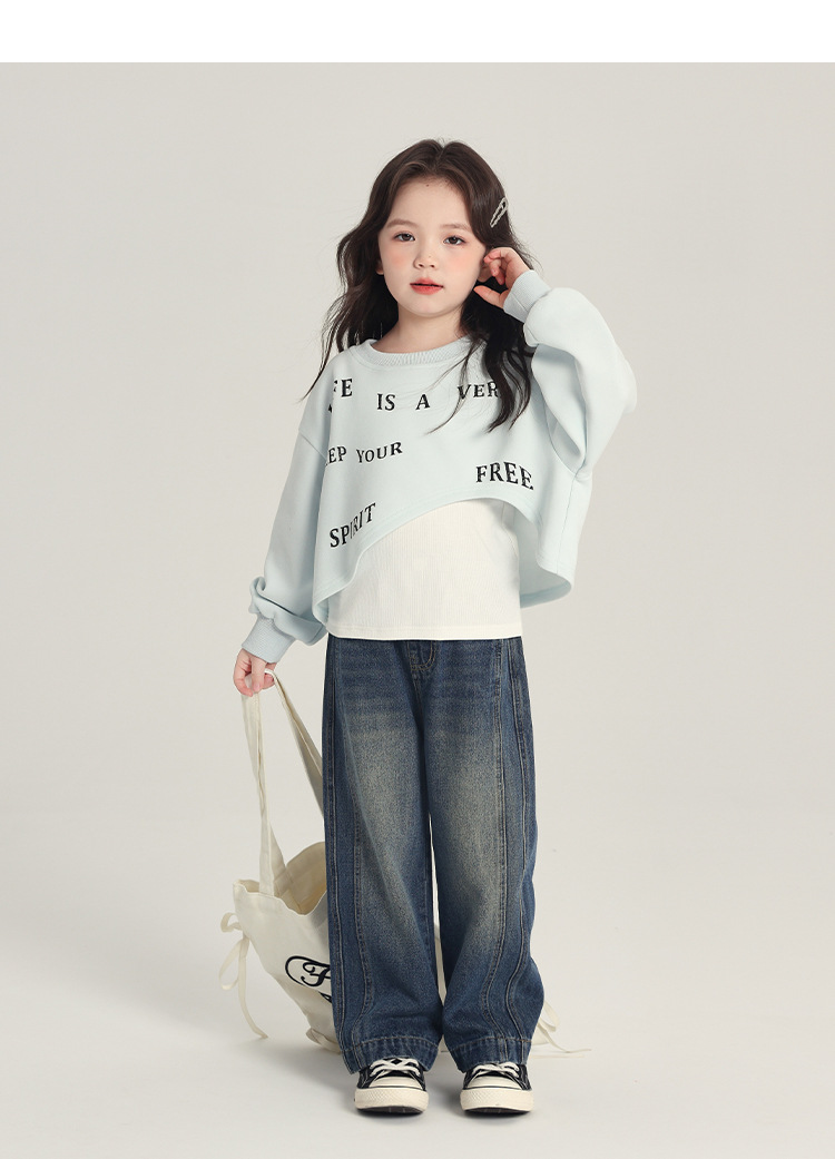 春装上新女童短款不规则上衣2025春季新款儿童百搭休闲假两件卫衣详情20