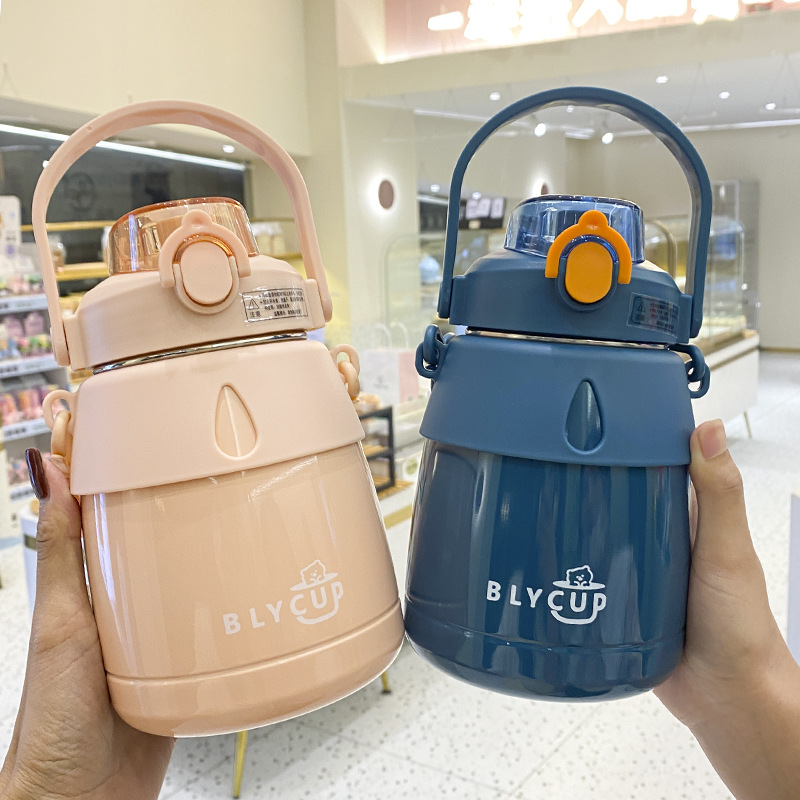 新款大容量背带手提学生316不锈钢便携网红大肚杯高颜值保温杯女详情4