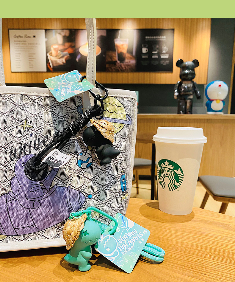 可爱树脂草帽恐龙钥匙扣精致包包钥匙链挂饰情侣礼物饰品挂件批发详情16