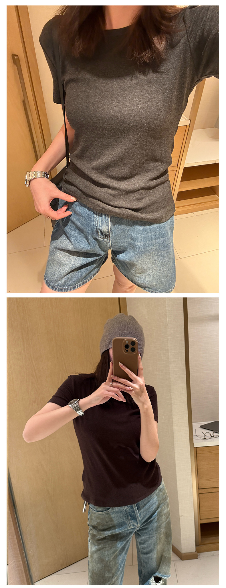 圆领短袖正肩百搭修身纯色羊绒基础t恤夏季紧身套头白色 打底衫女详情16