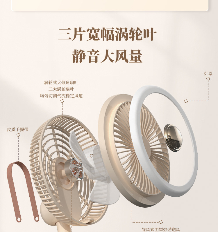2023新品户外家用壁挂摇头扇USB充电夏季爆款三档大风力迷你风扇详情3