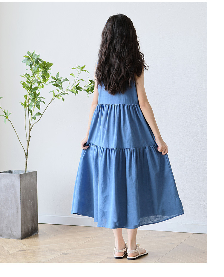 New candy-colored sleeveless vest dress for middle school girls in summer 2024, long beach dress for middle school children pic 18