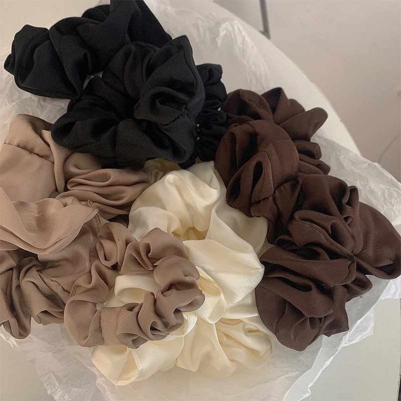 4 colors in ~ High-end large intestine hair band from Dongdaemun, South Korea, cream texture, silky satin finish, brown hair tie for autumn and winter pic 3