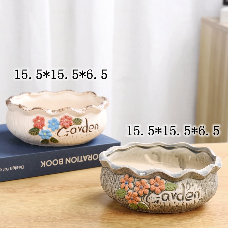 Creative large-diameter ceramic succulent pot platter combination, coarse earthenware breathable succulent group growth POTS of different diameters wholesale pic 2