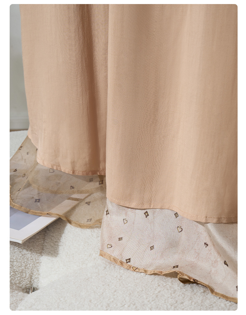 荣太设计师定染黑桃印花真丝连衣裙女拼接欧根纱桑蚕丝裙子系带详情44