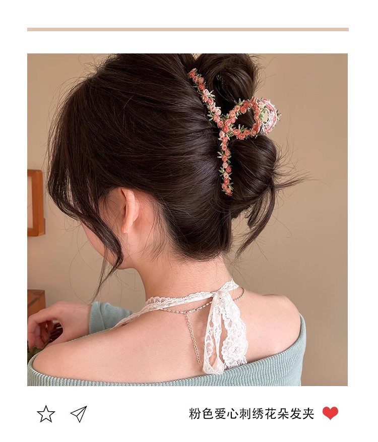 High-end pink flower hairpin for women, 2025 new style sweet heart-shaped BB clip, side bangs hairpin headwear pic 34