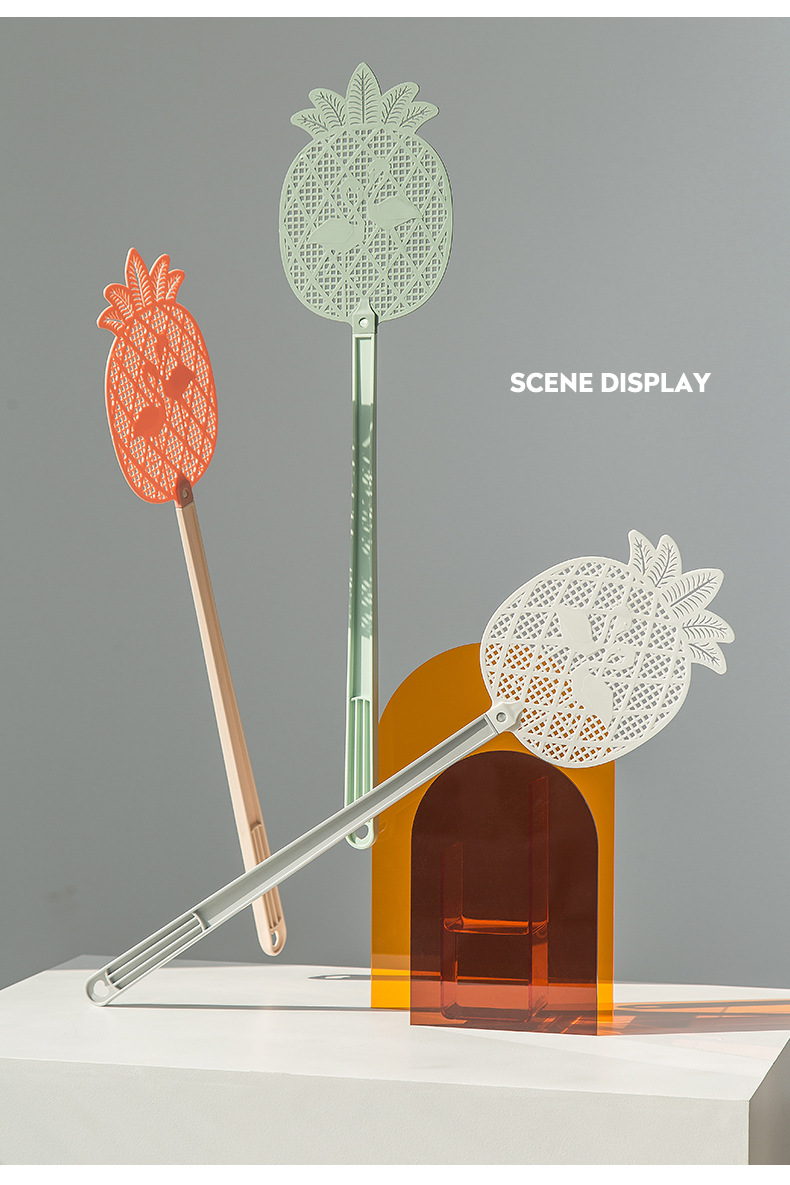 Cute household simple cartoon pineapple plastic long-handled large, thickened personalized mosquito swatter wholesale pic 10