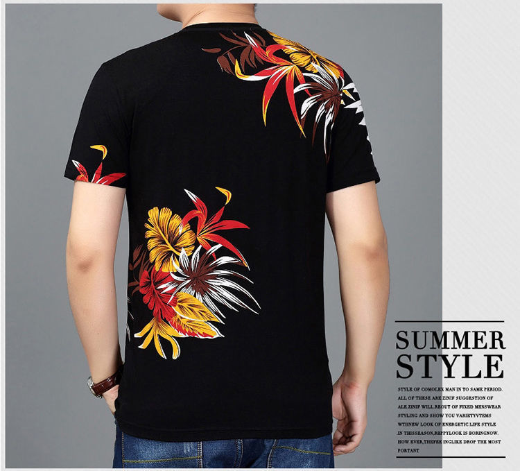 港风春夏季潮流中国风短袖t恤男青年打底衫高街时尚印花上衣服男详情7