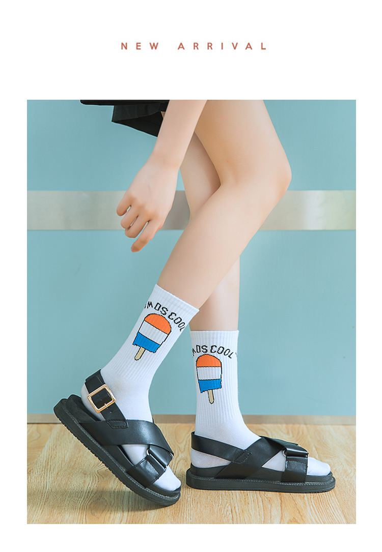 ins trendy and creative smiling cotton socks, a niche design for women with a school style cartoon print, mid-calf socks, sweat-absorbing and breathable socks pic 5