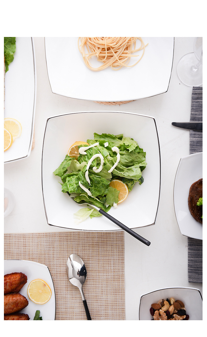 【 White Jade Glass Porcelain Pure White Pointed Square Series 】 Non-detergent, 0 pores, sterile dinner plate, high-temperature resistant, Golden Edge pointed pic 11