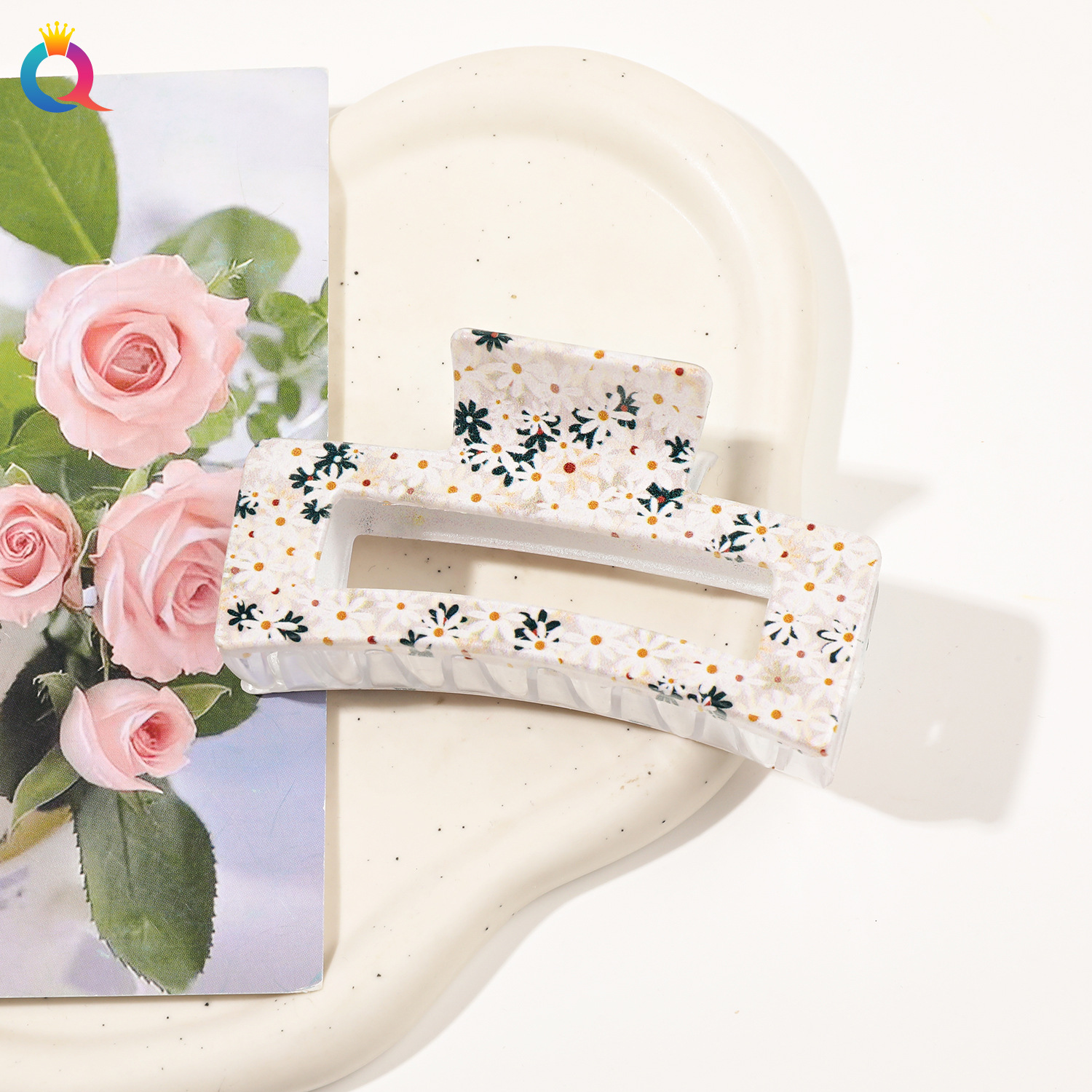 奇阅新款时尚UV印花方形抓夹女欧美创意盘发发夹小清新鲨鱼夹批发详情14