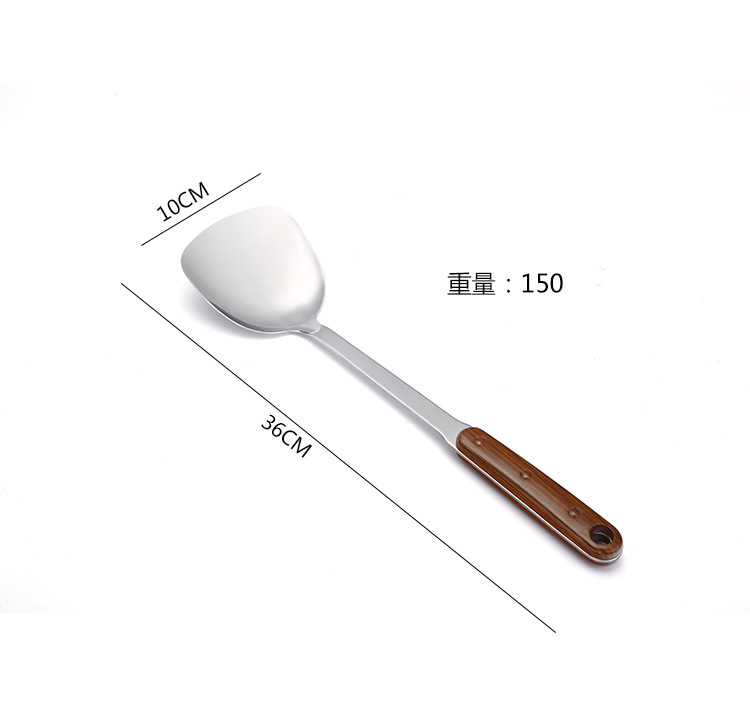 Chaosheng Hardware 201 Non-magnetic Stainless Steel 3-millimeter plastic handle wood-grain imitation cooking spatula, soup spoon and kitchenware set pic 4