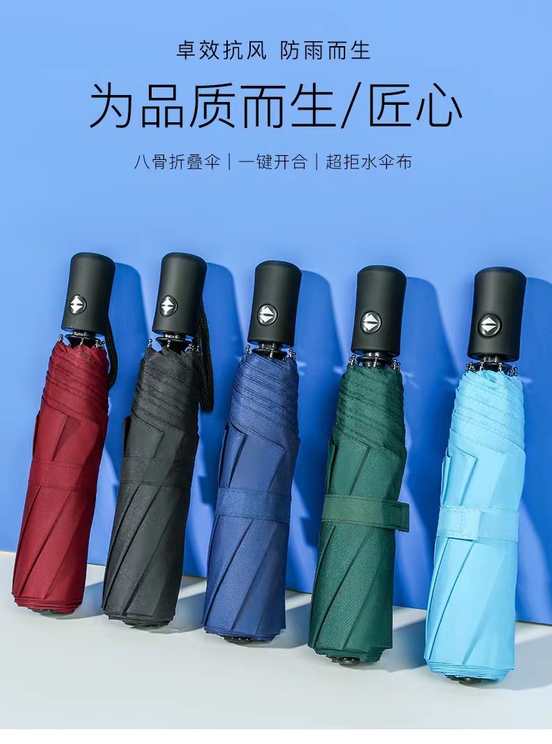 八骨自动太阳伞防紫外线防晒晴雨伞商务伞黑胶三折广告礼品伞详情1