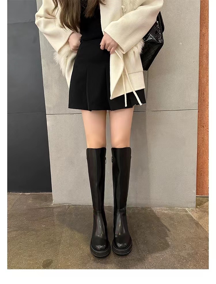 2024秋冬新款厚底小个子长筒靴弹力骑士靴女真皮高筒靴详情32