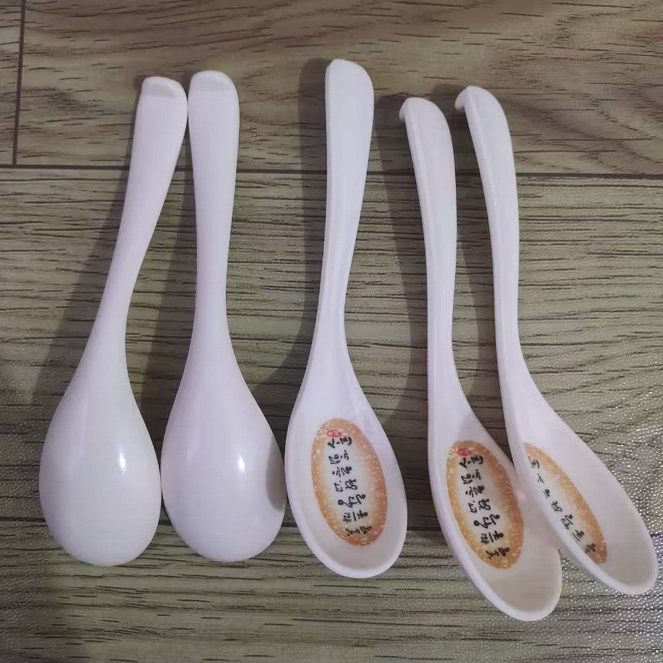205 Auspicious spoon for Eating, long-handled melamine spoon with hook, resin spoon, plastic spoon, imitation porcelain spoon, restaurant tableware pic 7
