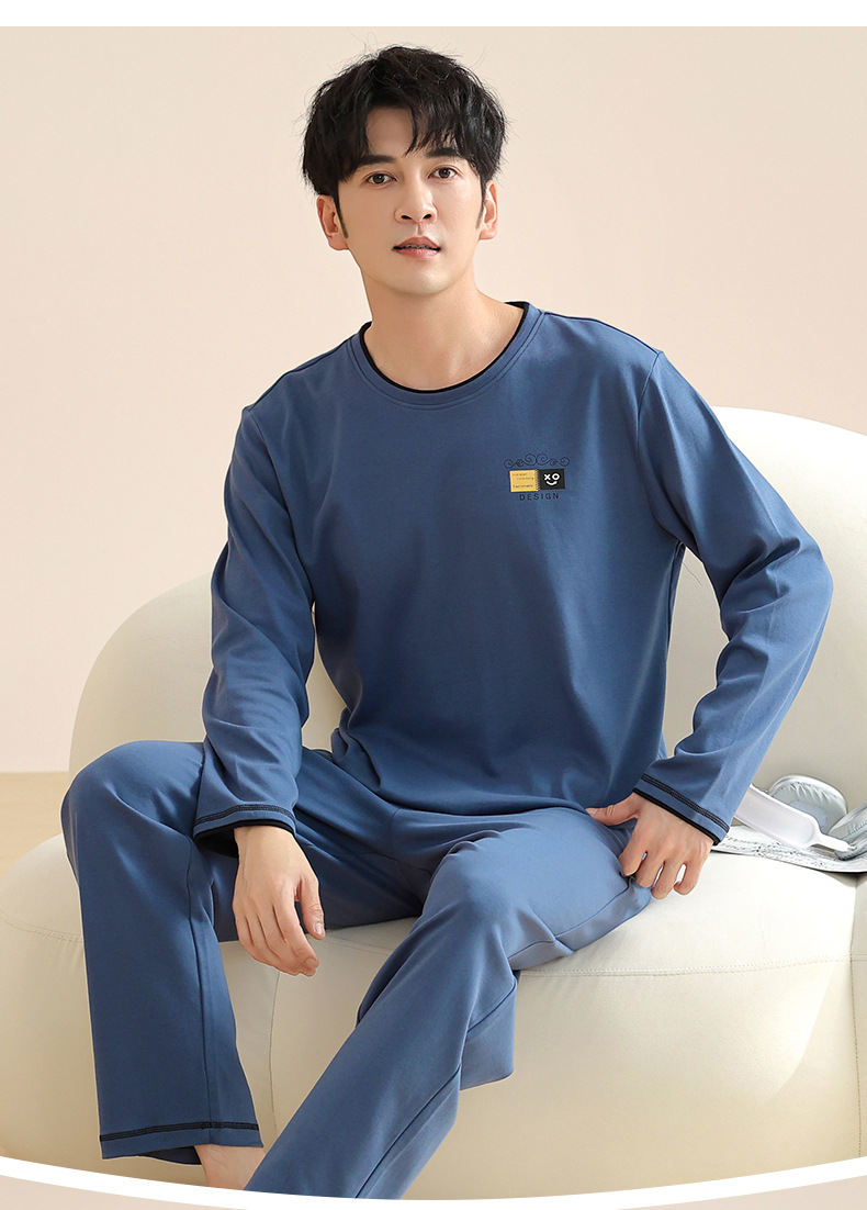 睡衣男士春秋款纯棉长袖套头休闲套装青少年男生全棉家居服可外穿详情18