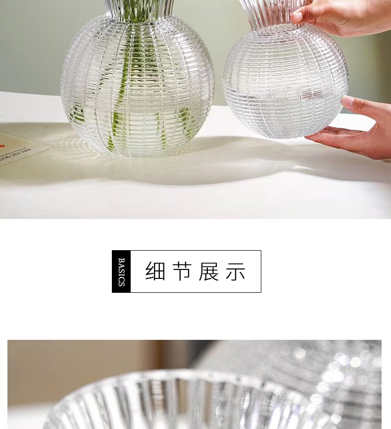 Popular light luxury lantern vases, large-belted glass flower vases, living room flower arrangements, transparent water-grown fresh flowers, dried flower decorative items pic 4
