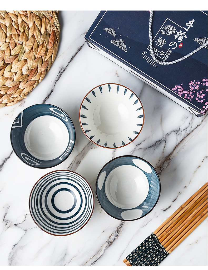 Japanese-style bowl and chopstick set, creative and practical gift, hand-painted blue and white porcelain bowl, ceramic tableware set, gift box, printed logo pic 11