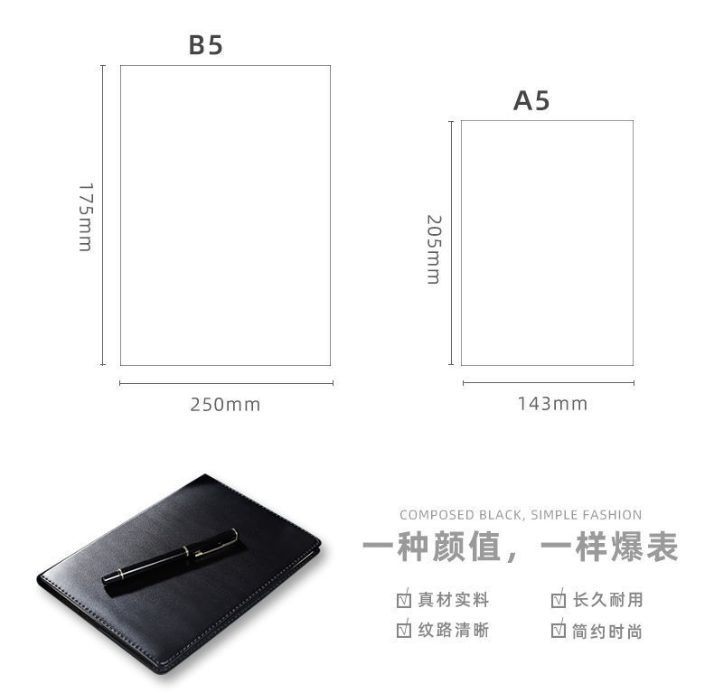 Black business cuero engrosado notebook notepad pu copia dura diario para estudiantes universitarios libro de logo al por mayor pic 3