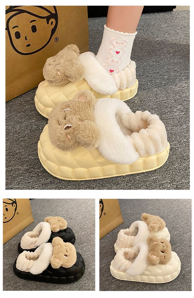 可爱毛绒熊可拆卸棉拖女冬季外穿室内EVA厚底防水踩屎感保暖棉鞋详情3