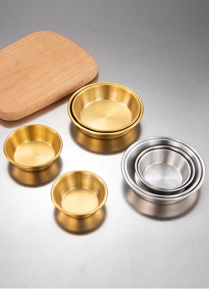 韩式304不锈钢蘸料碟金色酱料碟商用烤肉调料小碟西餐番茄酱碟子详情7