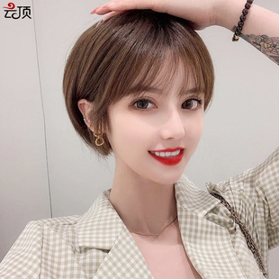 Wig for women with medium to long hair, French Internet celebrity, real hair, hair cover style, collarbone long straight hair, real hair cover factory wholesale pic 14