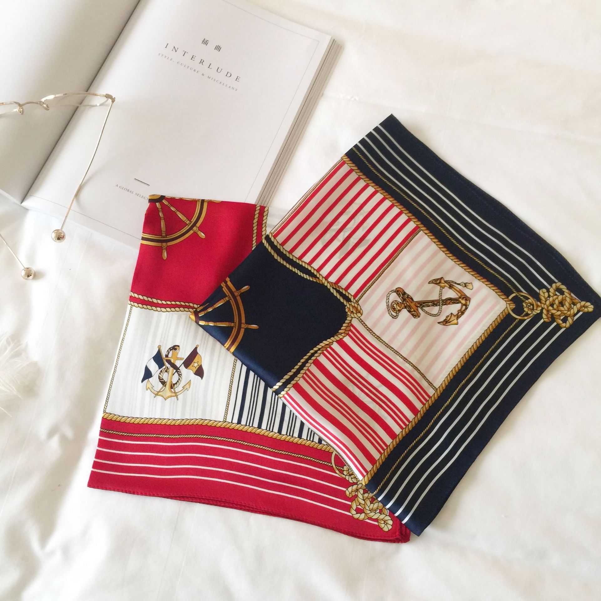 Wholesale silk scarves for overseas gifts and return gifts, cross-border silk autumn and winter decorative plain crepe satin 53cm floral neckerchiefs, small square scarves pic 101