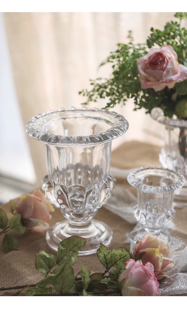 北欧ins高颜值罗马高脚风灯透明玻璃花瓶水养鲜花插花器餐桌摆件详情13