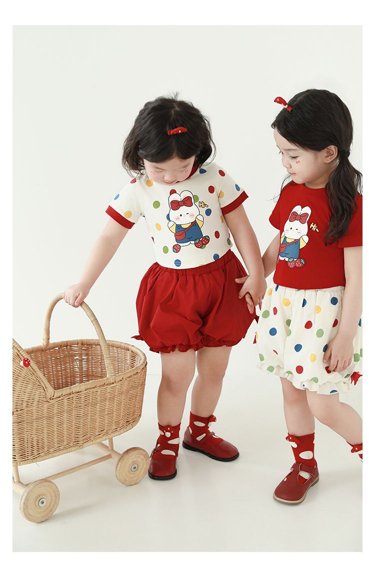 吾里卜一 女童小兔印花半袖T恤2024夏季儿童甜美可爱撞色短袖体恤详情21