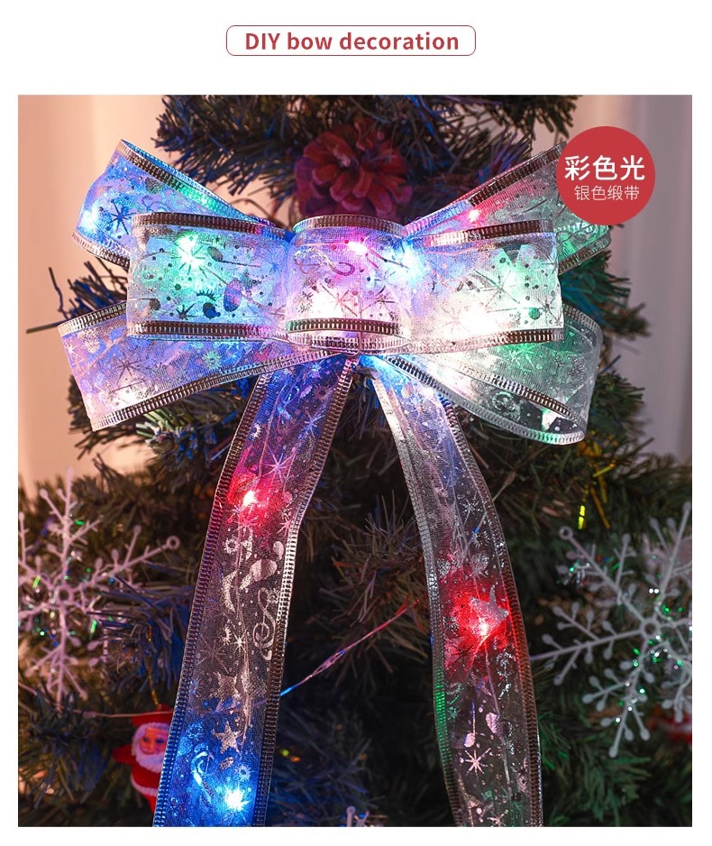 Cross-border new Christmas ribbon Christmas tree decorative lights, satin lighting strips, room and bedroom decorations, luminous fabric pic 18
