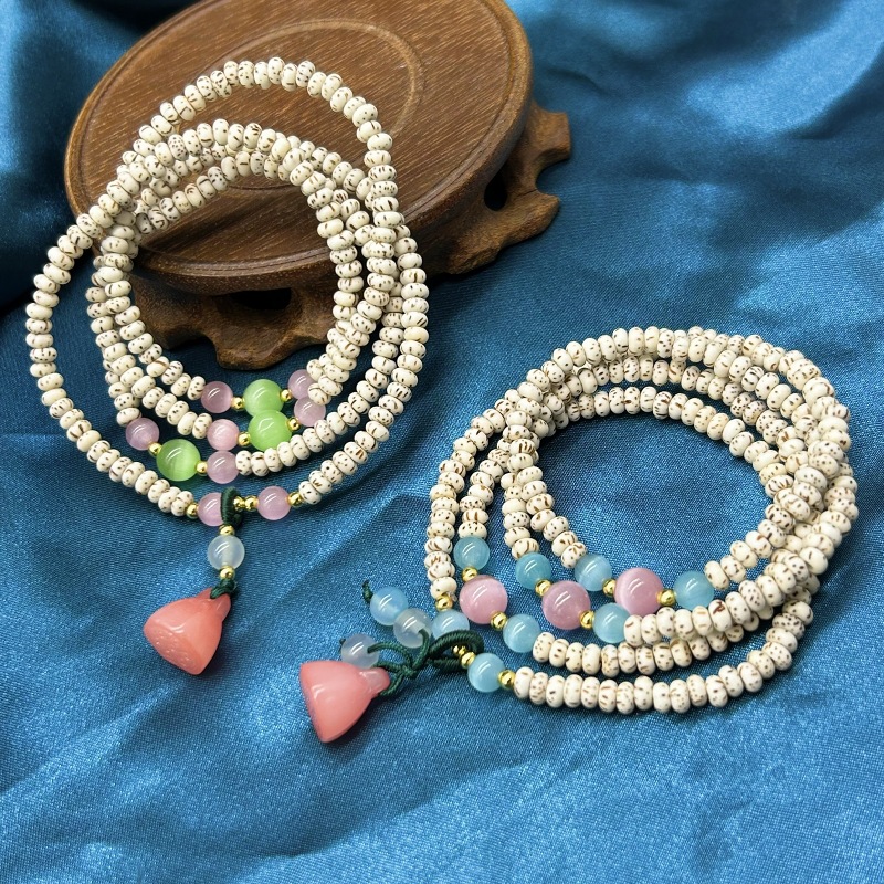 Mini Star and moon Bodhi seed bracelet, Shoushan charcoal-burned cat artistic and retro double and single loop bracelet and jewelry wholesale pic 4