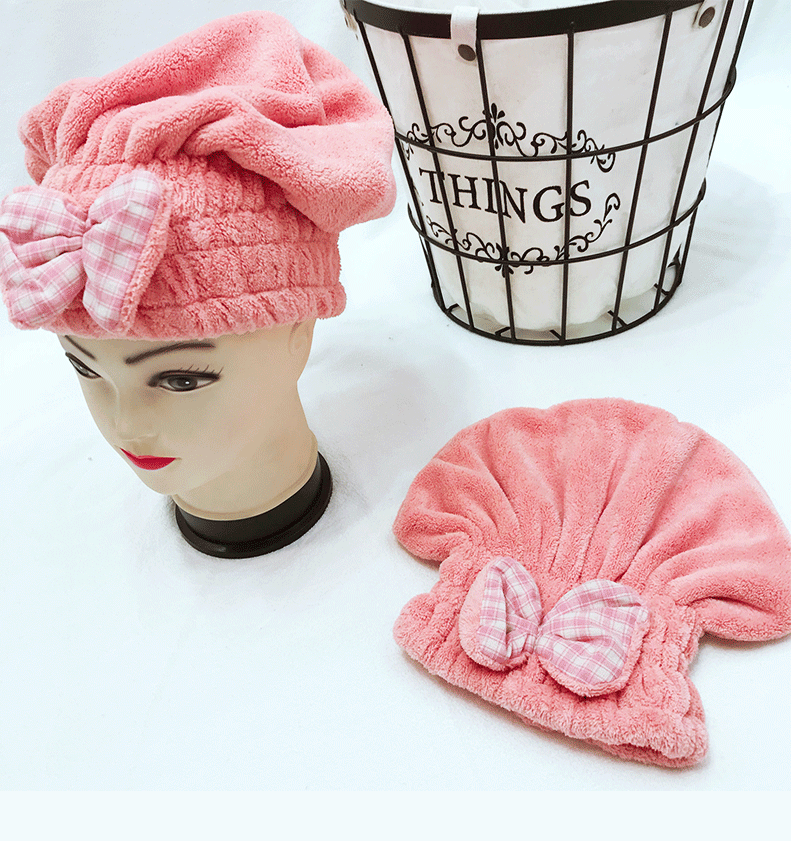 暮色亿清晨珊瑚绒浴帽柔软吸水成人干发帽蝴蝶结简约款伴手礼品详情5