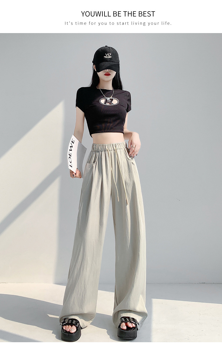 冰丝山本休闲裤女2024夏季新款高腰宽松直筒防晒垂感日系阔腿裤潮详情40