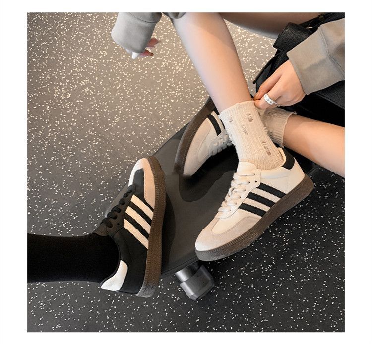 平底磨砂皮德训鞋女2023新款秋季百搭运动休闲鞋系带软底透气板鞋详情5