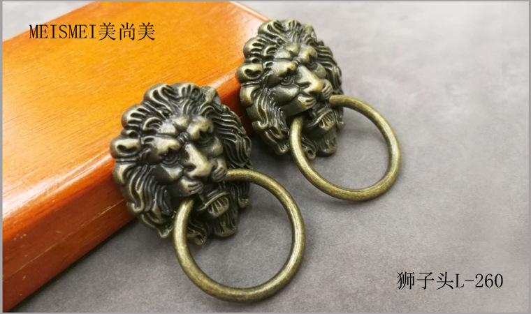 Decorative door knocker with animal head, old-fashioned animal head, retro lion head door knocker, blue and red ancient copper handle, Chinese qilin from the Ming and Qing dynasties pic 1