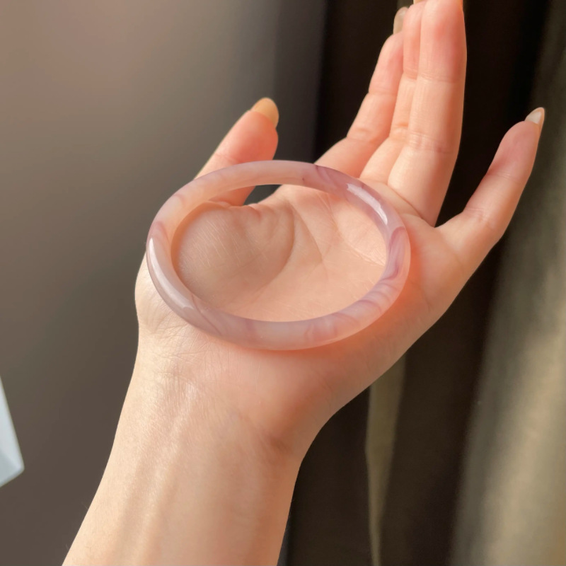 Raspberry sparkling water bracelet, glass imitation jade, Chinese style round bar 8mm beauty bar jingle bracelet, ice-transparent Hanfu to match. pic 3