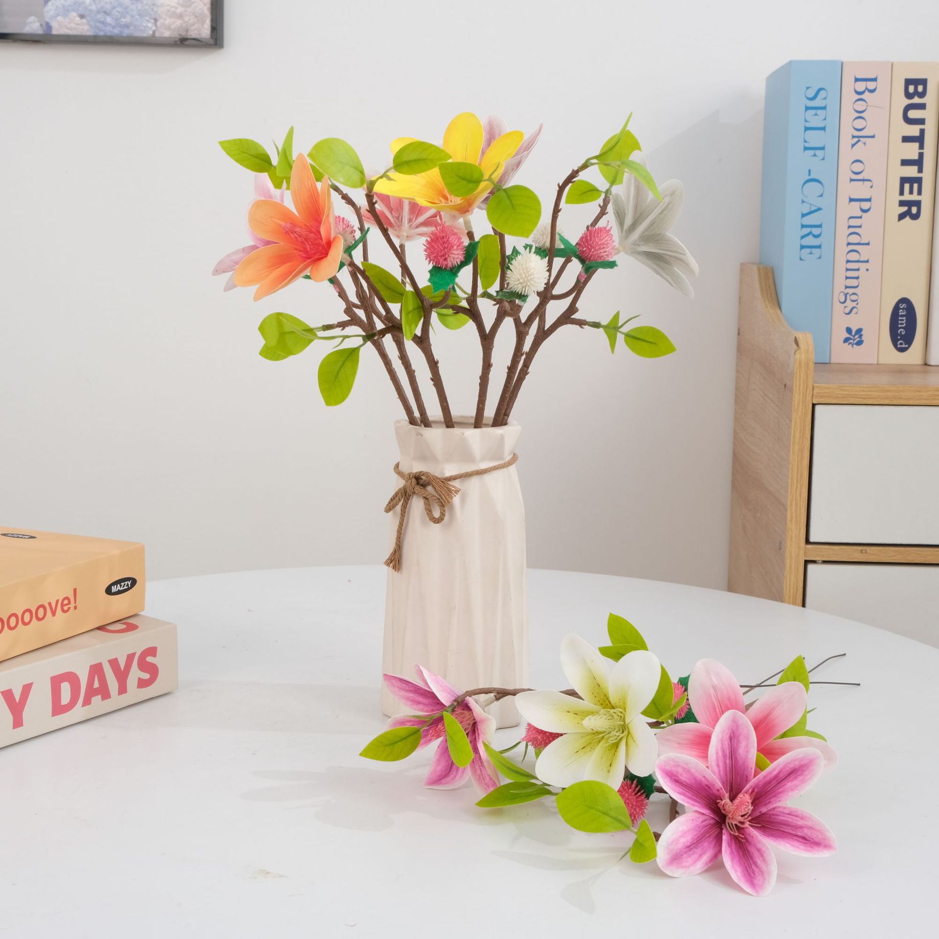 直销高档仿真花 绢花批发 玉兰花英雄花假花 客厅落地装饰花卉 美丽绽放不凋谢详情1