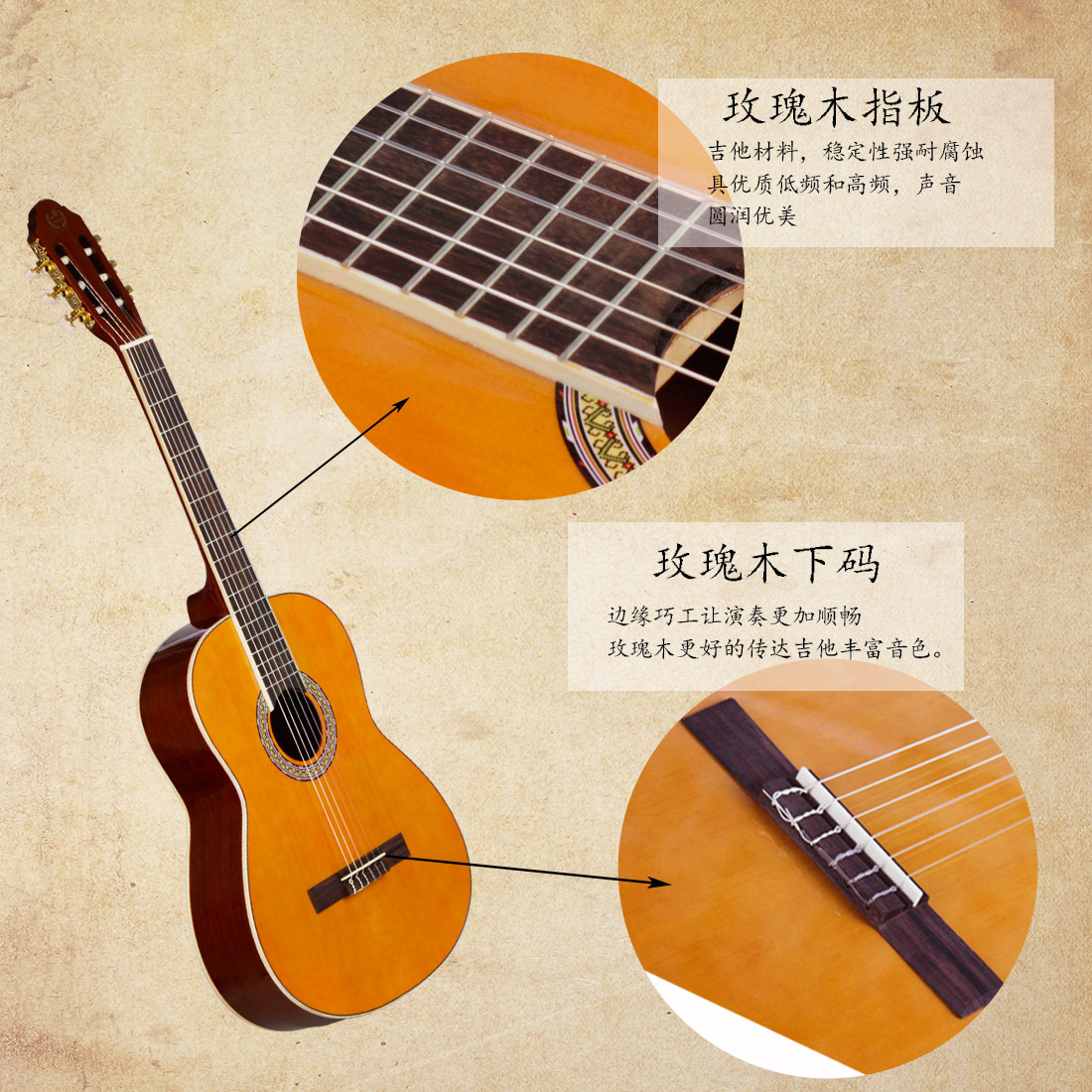 Wholesale 39-inch classical guitars, spruce Sapele classical acoustic guitars, adult performance grade guitar instruments pic 4