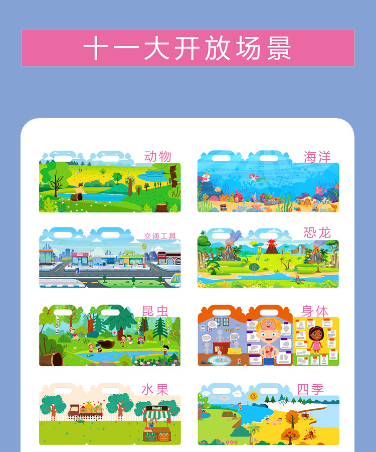 跨境儿童贴纸书批发早教专注力培养反复贴动物恐龙海洋场景果冻书详情4