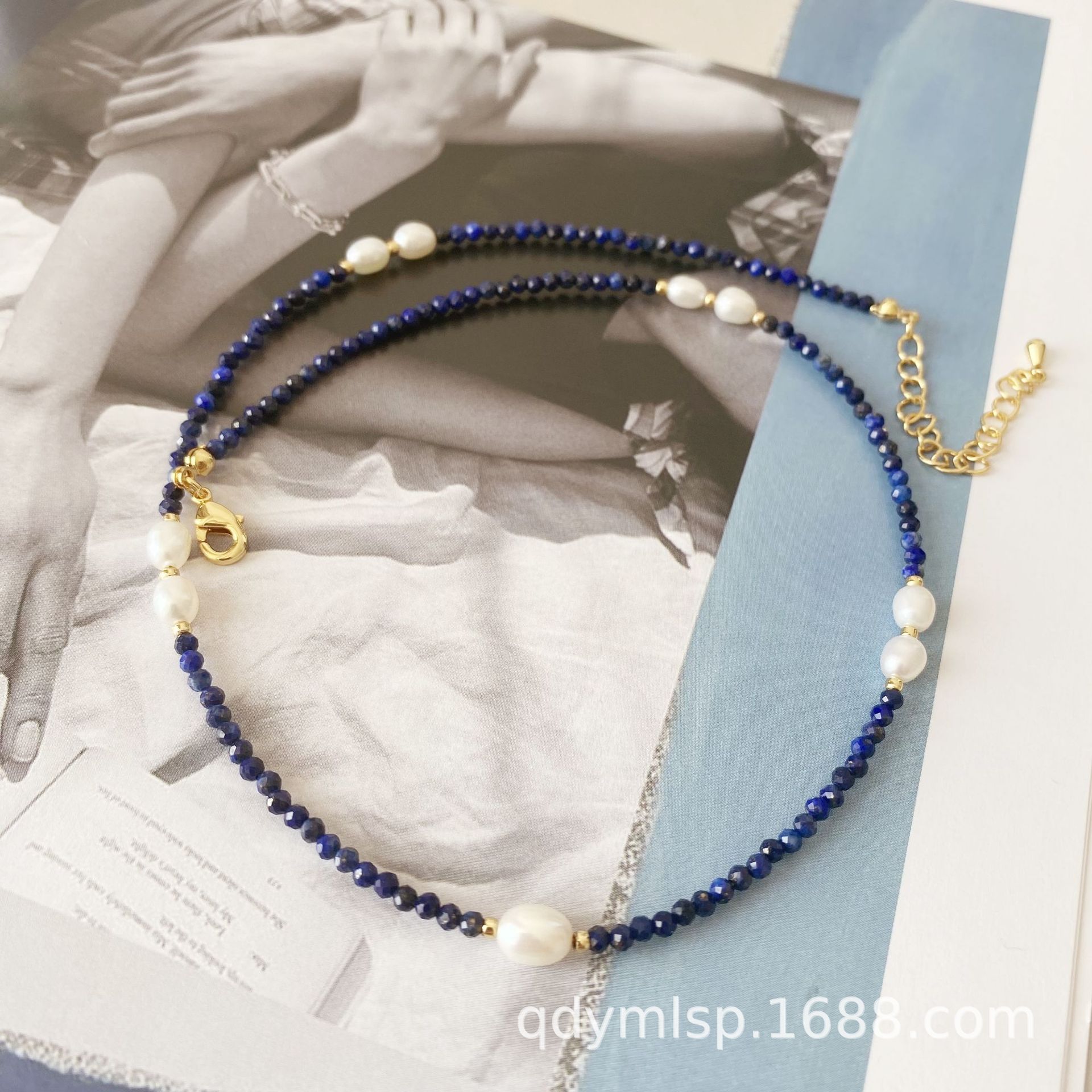The new Korean version lapis lazuli freshwater pearl necklace is a versatile, high-end, light luxury, simple and fashionable collarbone chain pic 8