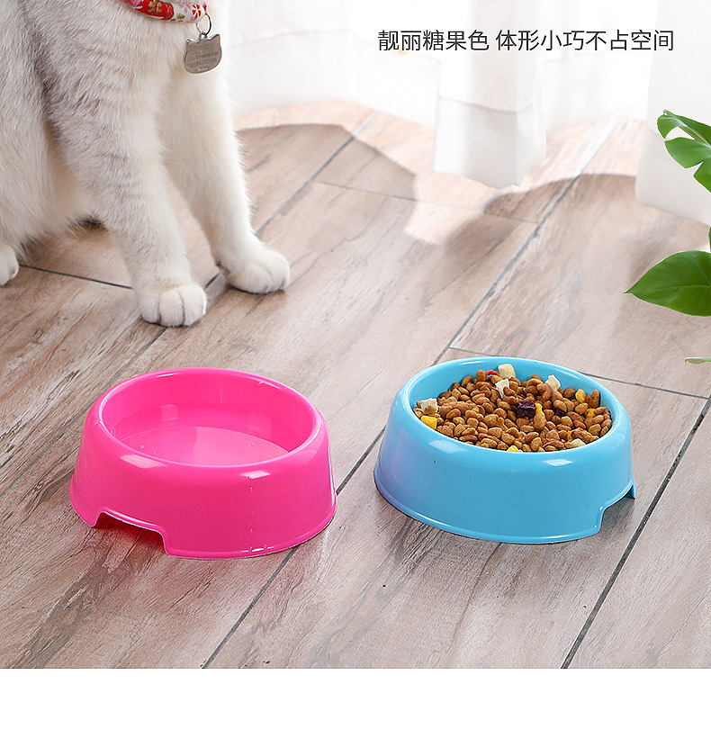Pet feeding bowl, candy-colored round-mouthed plastic pet dog bowl, multi-color lightweight cat food bowl, single pet bowl pic 4