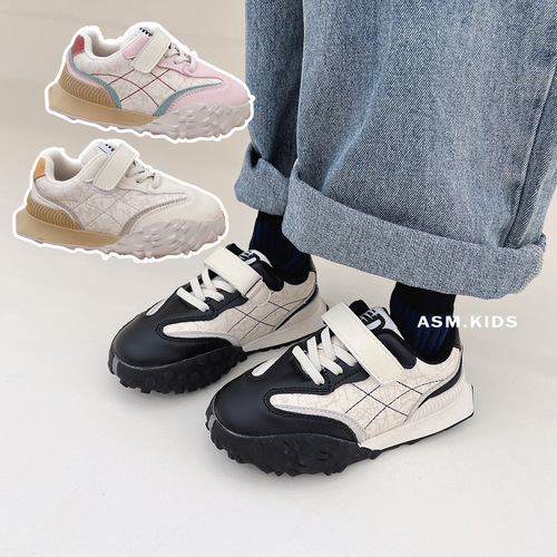 夏萌童鞋2022秋季新款男女童拼色软底板鞋儿童便捷侧魔术贴休闲鞋详情8