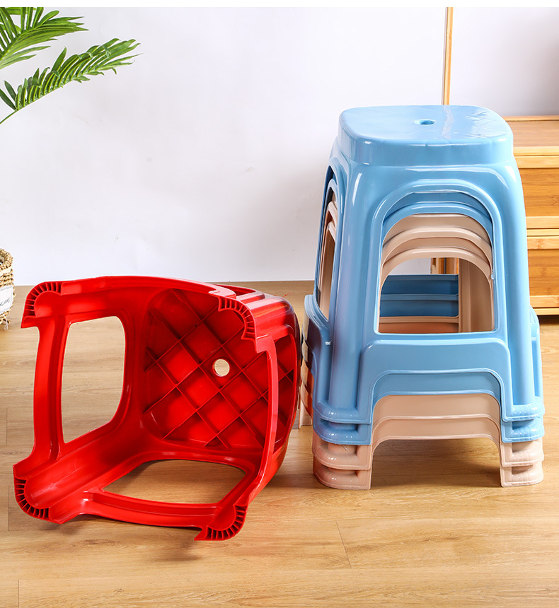 Factory wholesale plastic stools, thickened anti-drop chairs, simple style outdoor conference square stools, stackable pic 16