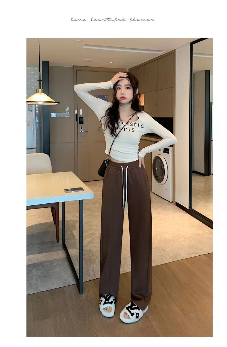 新款珠地棉垂感直筒裤高腰休闲阔腿裤女士春夏拖地裤舒适免烫长裤详情27