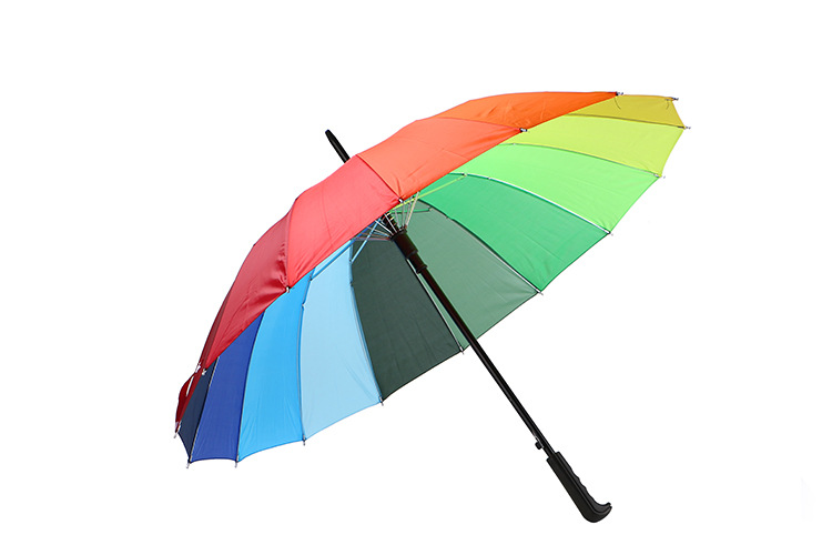 Factory direct sales: 16-bone gradient color straight pole rainbow umbrella, automatic long-handled windproof umbrella, creative advertising umbrella pic 2