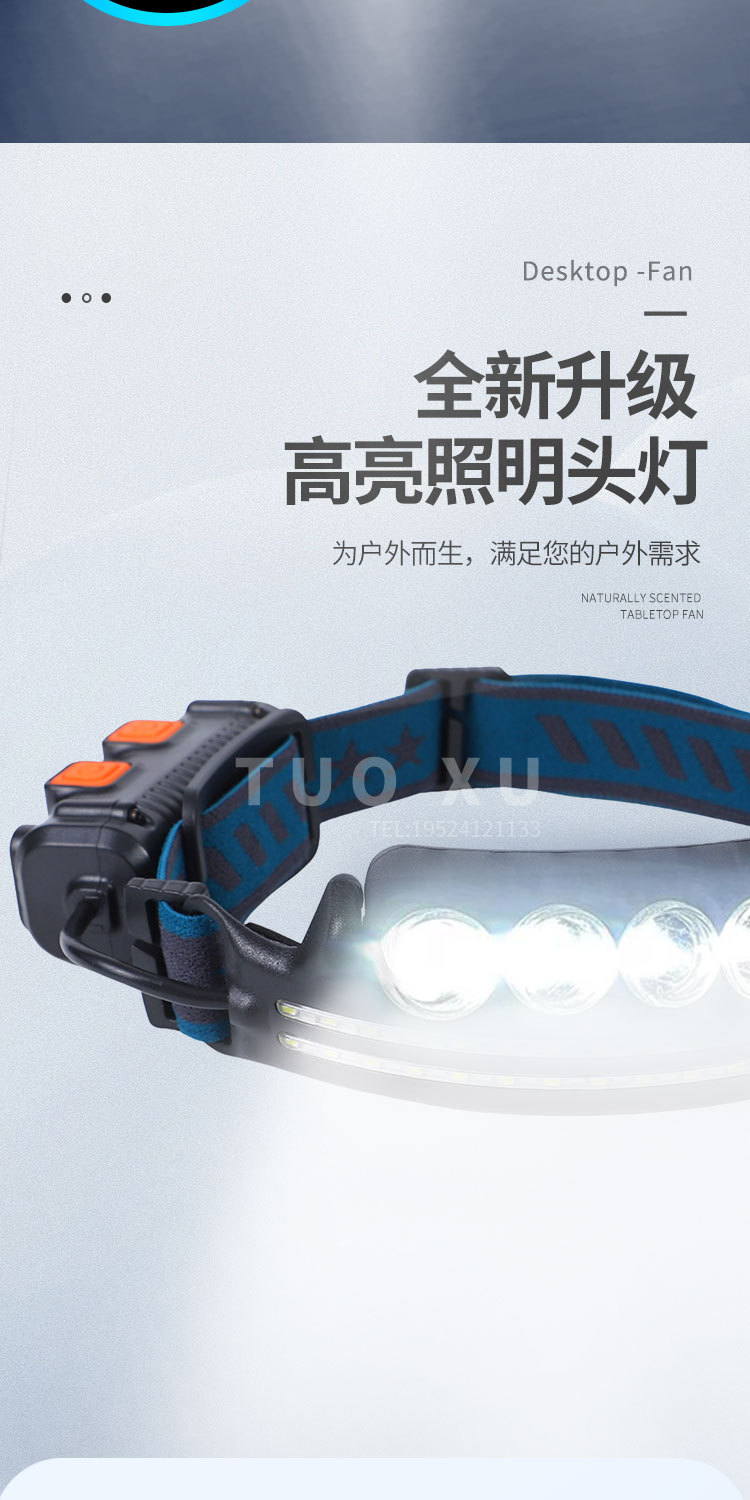 Headlamp strong light charging ultra-bright head-mounted flashlight, night fishing special sensor floodlight cob headband led lighting lamp pic 3