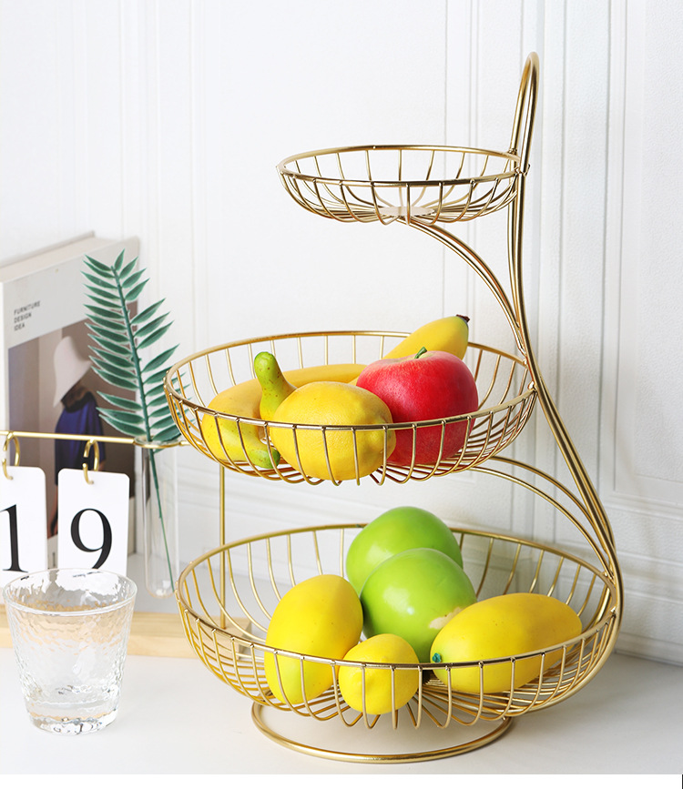 厂家直供 北欧客厅铁艺双层水果篮 餐厅零食金属篮水果置物篮批发详情1
