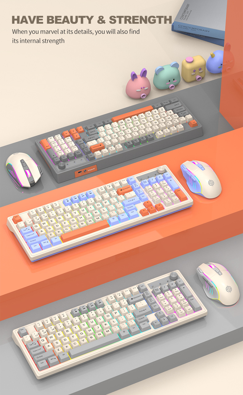 Viper K98 wireless Bluetooth dual-mode mechanical feel keyboard, fashionable color-blocking office luminous gaming computer keyboard pic 22